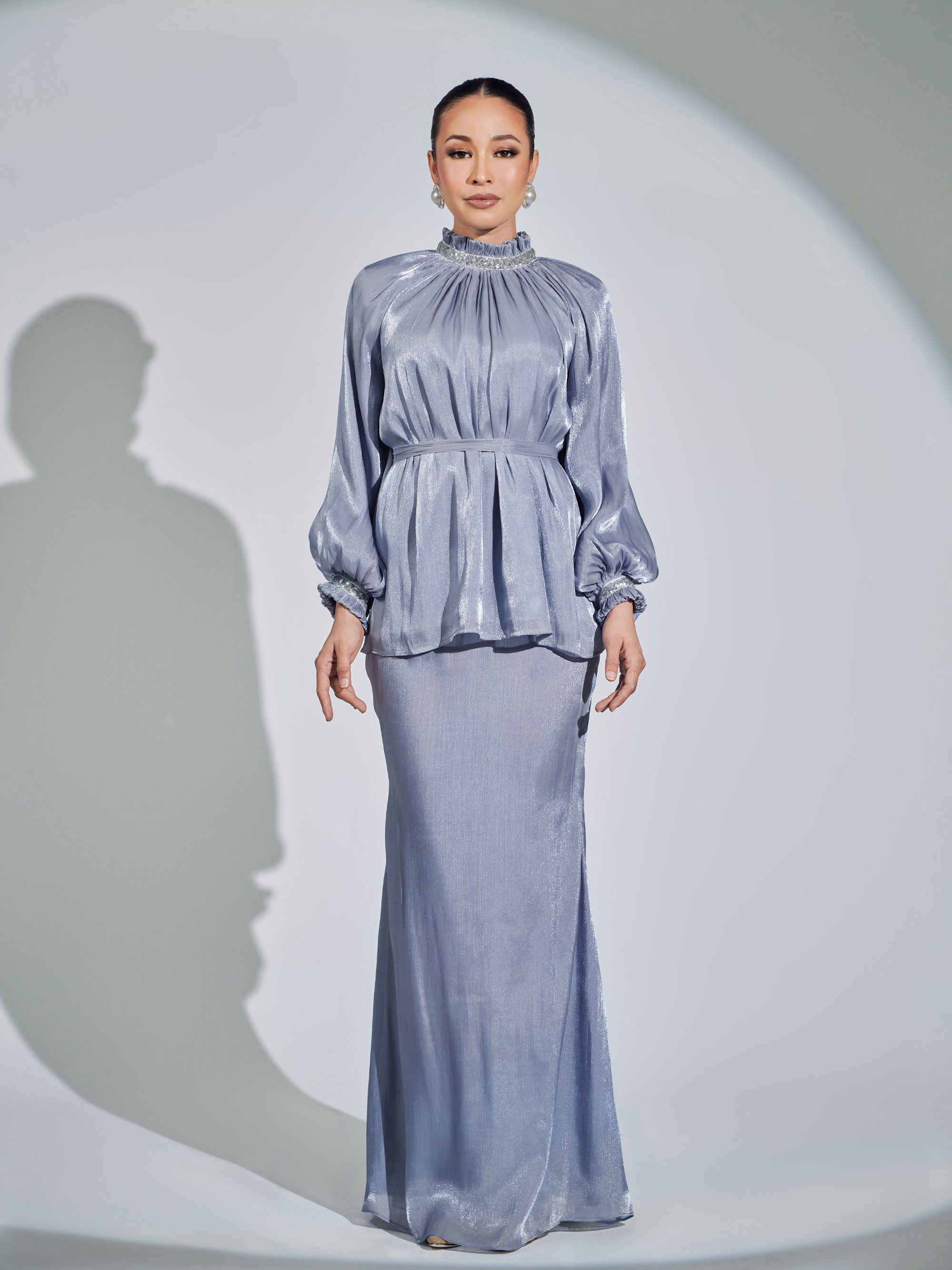 SIPO Hot Selling Malaysia Baju Kurung 2024 Fasyen Style Puff Sleeves Islamic Clothing Muslim Dress for Women 