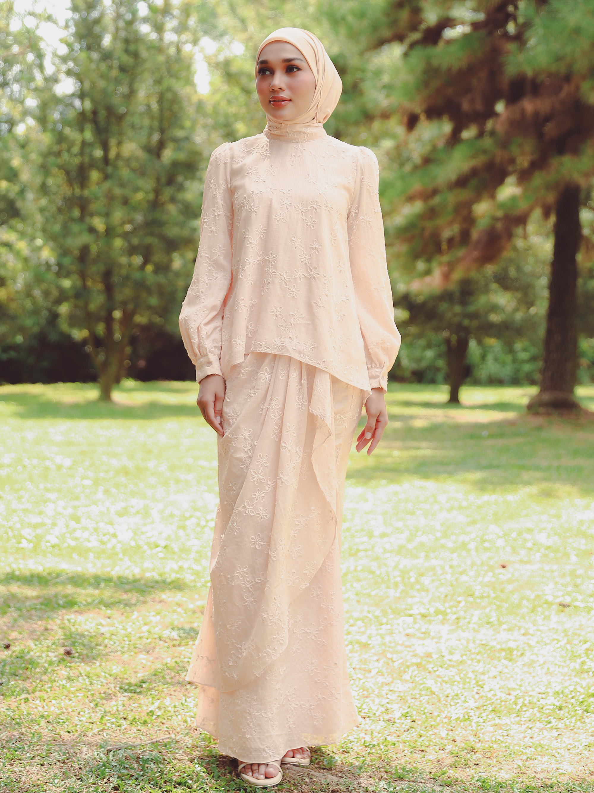 SIPO Luxury 2024 Latest Elegant Chiffon Embrodeiry Sleeve Two Piece Muslim Dress Malaysia Baju Kurung Muslim Clothing