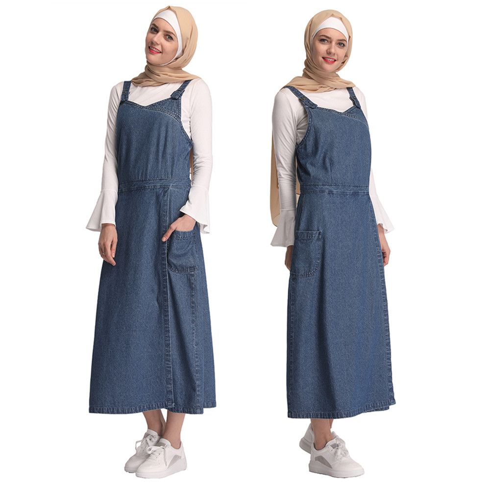 Plus Size New Dubai Muslim Lady Modest Fashion Denim Sheath Dress Skirt