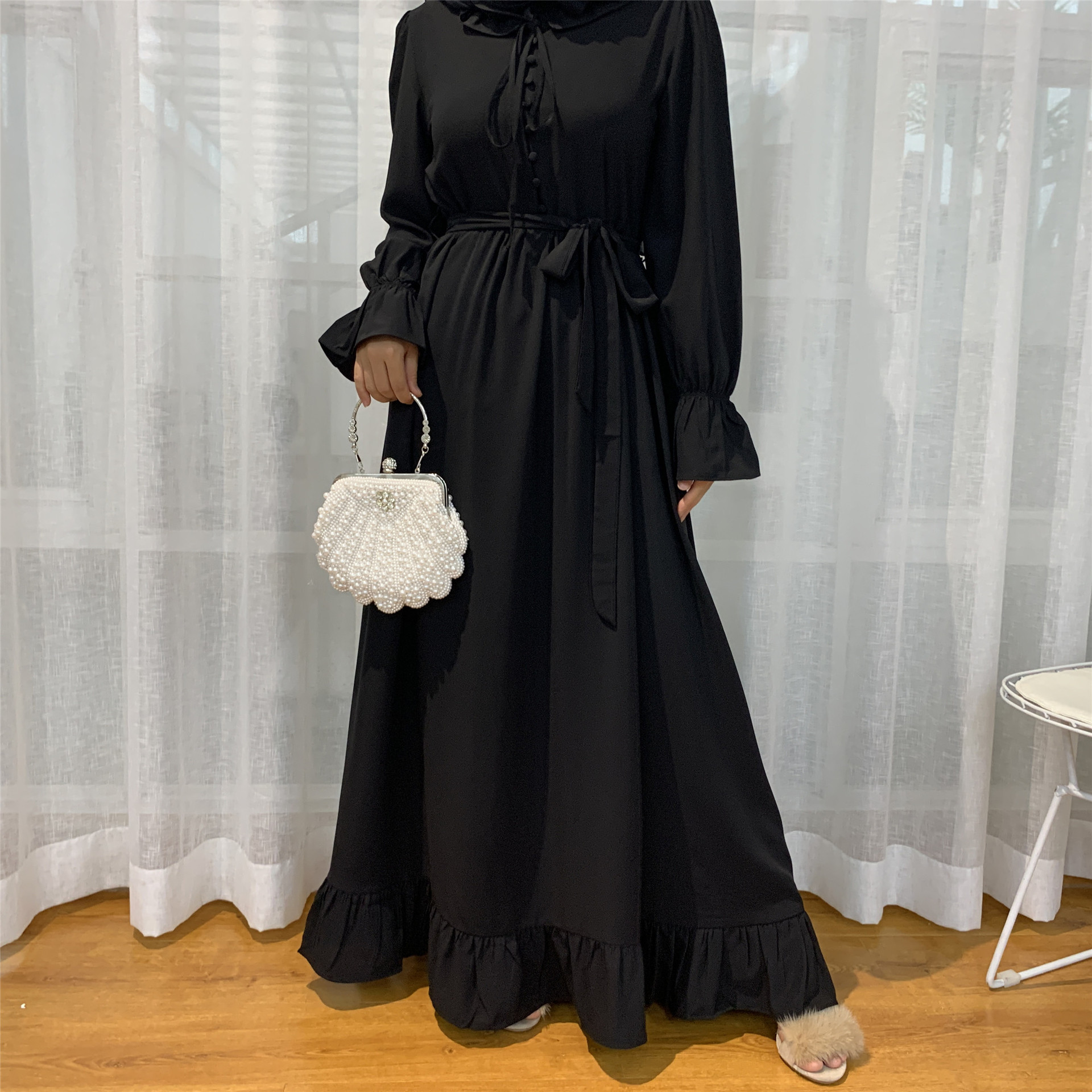 2022 Cross-border Exclusively for 2020 New Fashion Women's Solid Color Stitching Big Muslim Dress