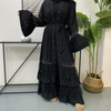 2022 Middle East Robe New Bead Stitching Mesh Lace-up Muslim Cardigan 