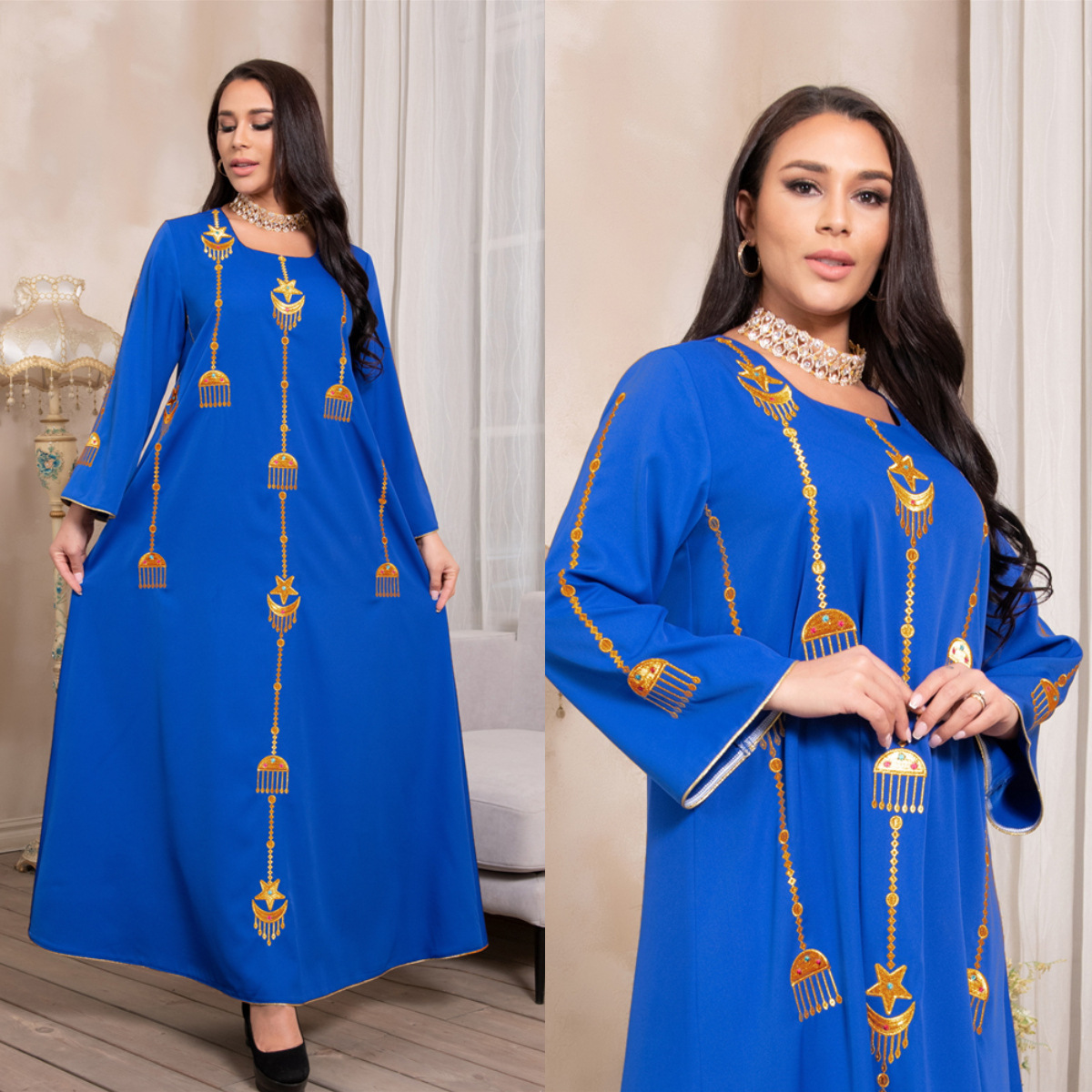  Cotton Embroidery Vêtements Modest Print Muslim Dress Islamic Clothing Dubai Borka Women Kimono Abaya