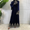 Cross-border New Muslim Autumn And Winter Fashion Lace Stitching Gold Velvet Middle Eastern Women's Dress