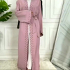 2022 Arab Turkey Middle East Fashion Elegant Pure Color Beaded Muslim Lace Cardigan Robe