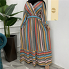 2022 New Muslim Women's Color Striped Printed Dress with Big Swing, Fashionable European And American Long Skirt