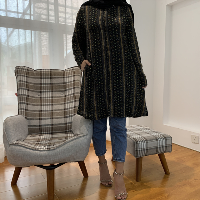 2022 Muslim Fashion Women's Plus Size Mid-length Shirt Arabian Ramadan Double Pockets Spot Shipping