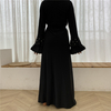 2022 European And American Fashion Multi-layer Flared Sleeve Fashion Beaded Lace-up Slim Long-sleeved Dress