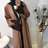 2022 Middle Eastern Muslim Fashion Women's Lace Stitching Lace-up Ramadan Cardigan Robe