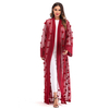 European And American Muslim Three-dimensional Flower Mesh Loose Lace Long-sleeved Cardigan Robe