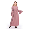 European And American Plus Size New Women's Dress Round Neck Pleated Stitching Trumpet Sleeve Slim Dress