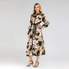 Fashion Middle East Cardigan, Lapel Collar Fashion Printed Full Button Large Size Dress