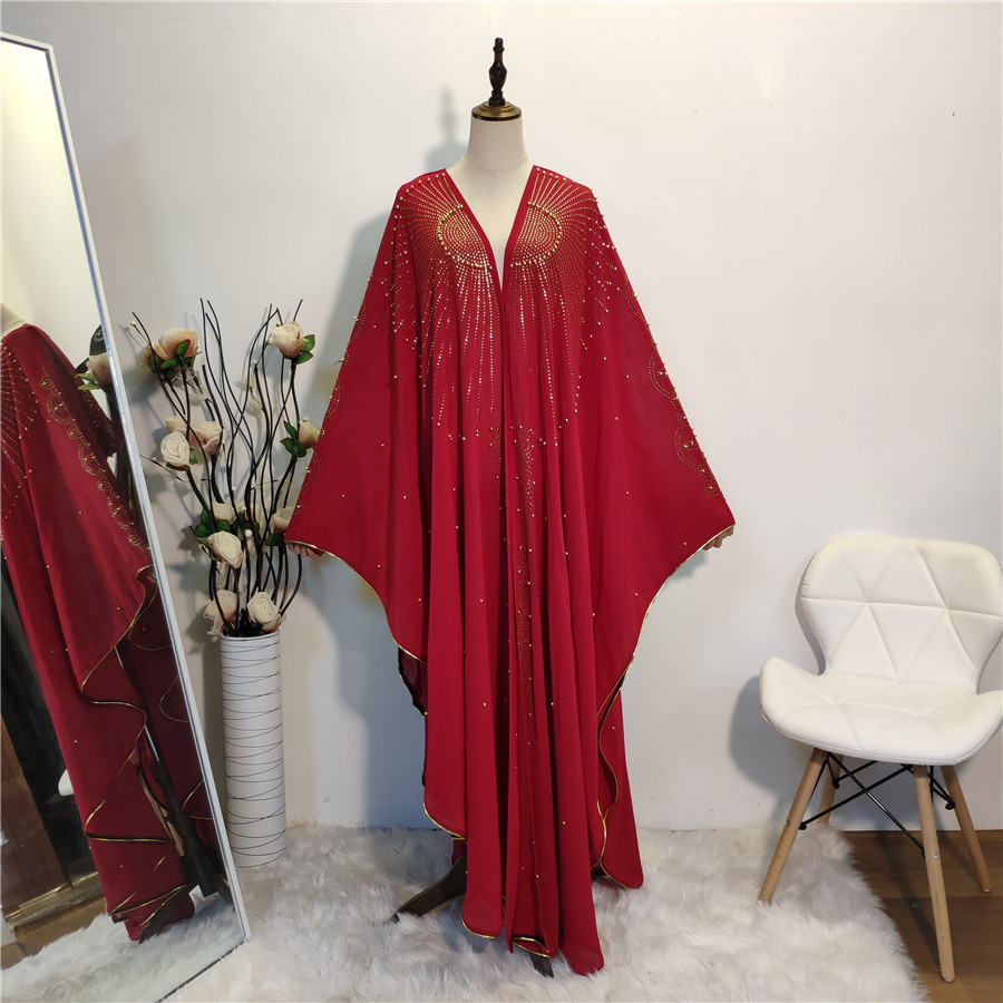 2022 Ramadan Luxury Arabian Bat Sleeve Robe Hot Drilling Dress