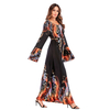 Amazon AliExpress Hot Print Round Neck Pile Sleeves Beaded Ice Soft Silk Dress Long Dress