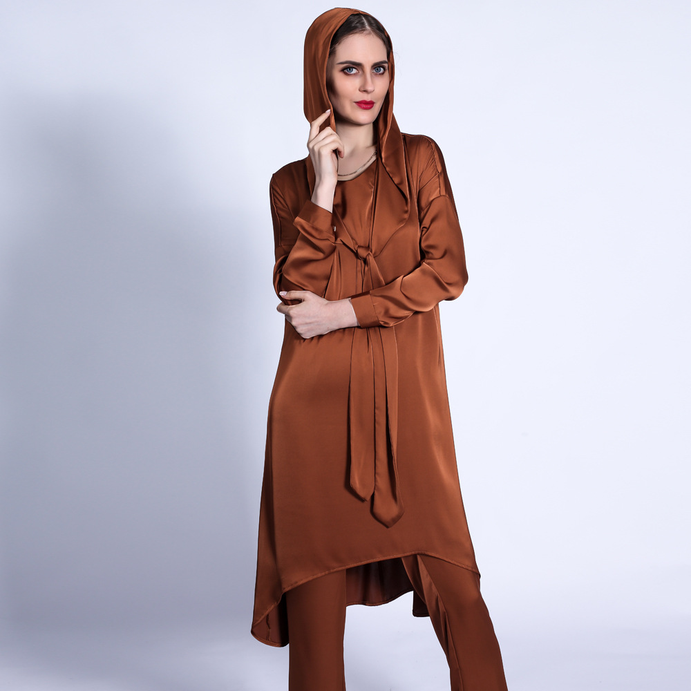Turkish Solid Color Hat And Tie Pakistani Two-piece Blouse + Pants Muslim Summer Women's Clothing in Stock