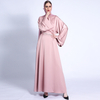 Ramadan Autumn Matte Solid Color Loose Dress Fringed Diamond Belt Long Skirt Muslim Female Cross-border