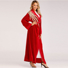 Middle Eastern Fashion Abaya Splicing Pearl Cardigan Muslim Long-sleeved Gold Velvet Embroidery Kimono