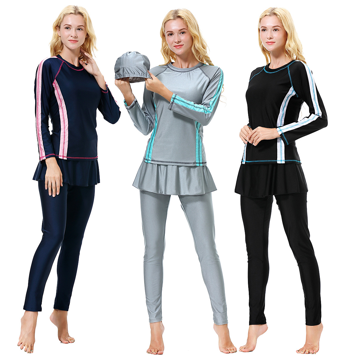  Fabric Muslim Sportswear Modest Islamic Clothing Women Sportswear Swimwear 2021 Fashion Swimwear Swimsuit Burkini