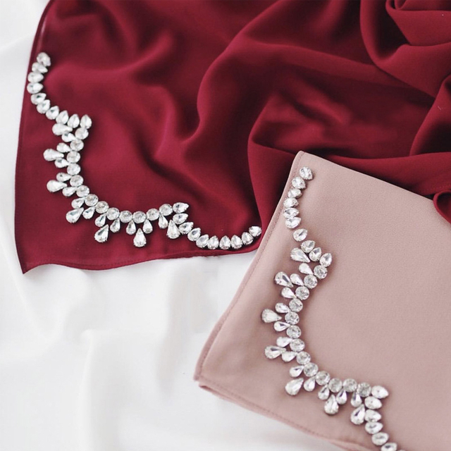 INS Chiffon Rhinestone Long Scarf Ladies Pure Color Crown Scarf in Stock T506