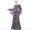 Fashion Floral Chiffon Big Flared Sleeve Dress Retro A-line Slim Muslim Female Abaya Dress