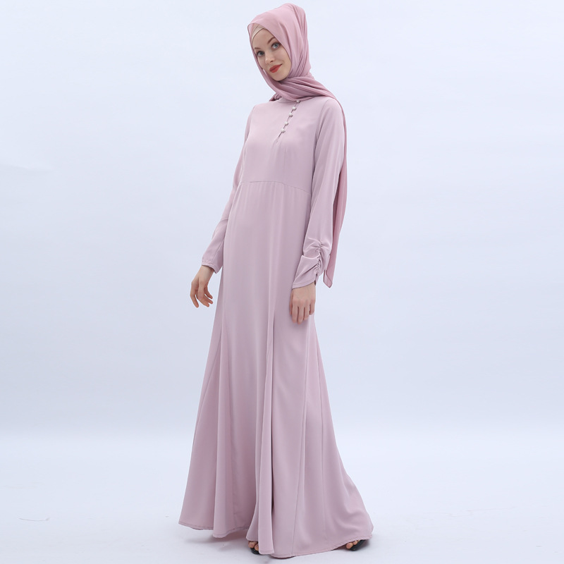 NEW Turkish Ethnic Islamic Dress Pearl Buckle Simple Muslim Robe Female Spot