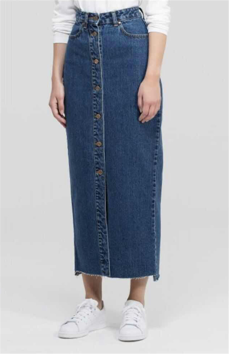 2022 Arabic Middle East Fashion Modest Ins Long Button Denim Skirt
