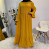 New Simple Casual Stitching Women's Solid Color Horn Long-sleeved Bohemian Dress