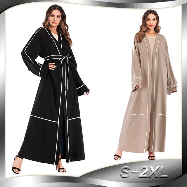Amazon AliExpress Hot Sale Middle East Contrasting Color Striped Cardigan Muslim Robe Women's Foreign Trade Large Size Long Skirt