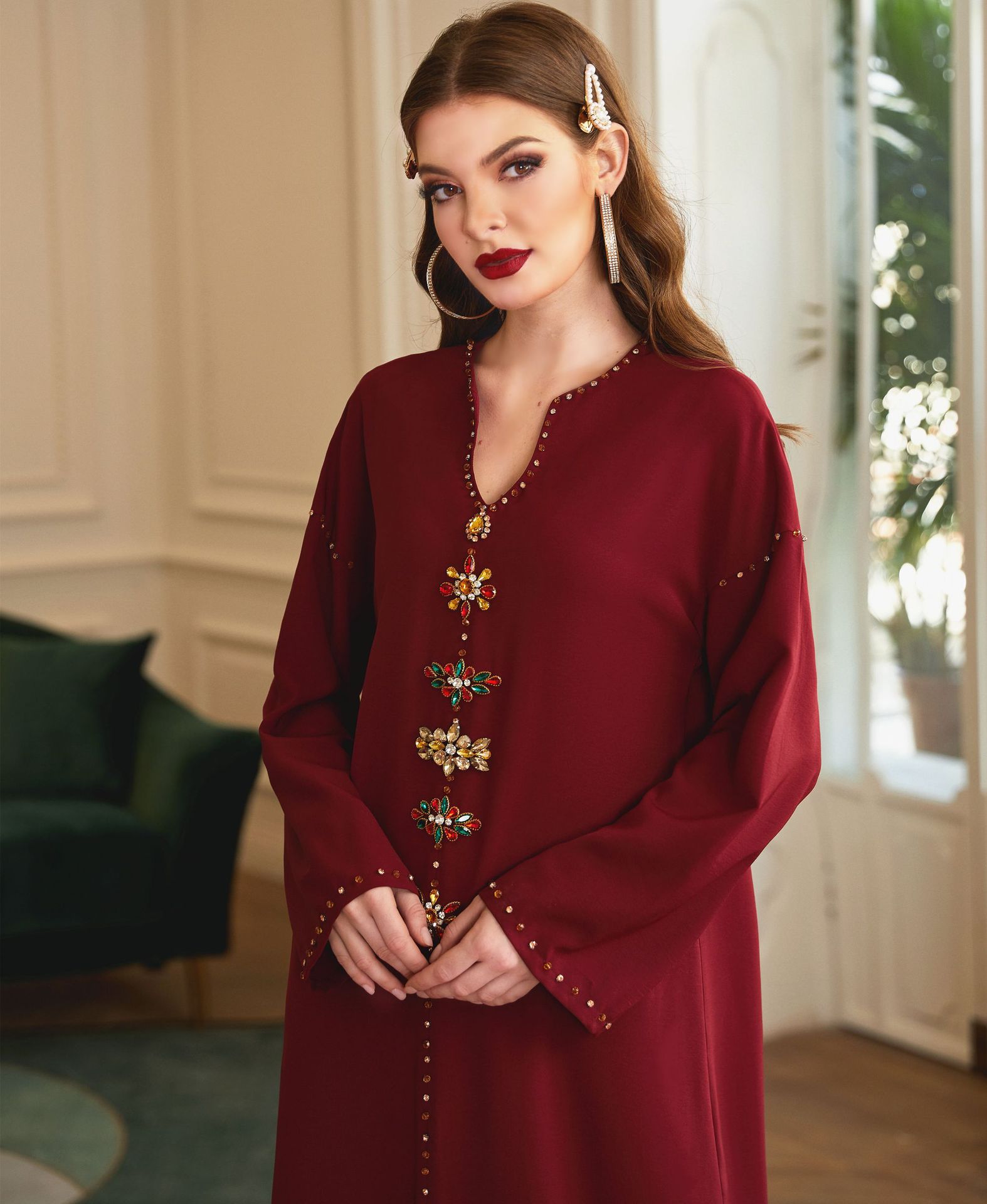 Muslim Dresses Modest Party Maxi Dress Handmade Women Islamic Dubai Fabric Dubai Clothing Abaya
