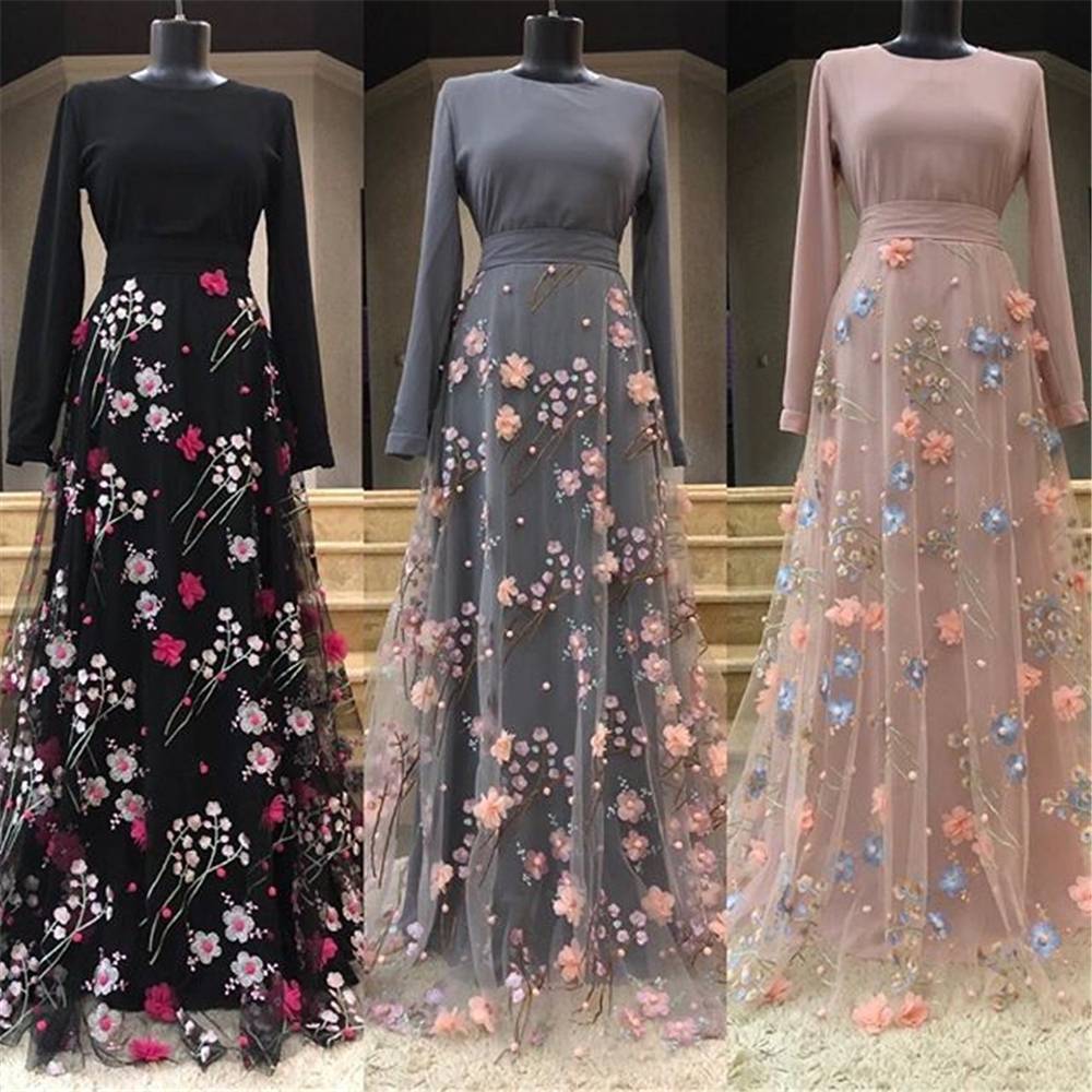 Floral New Modest Fashion Fancy Kimono Muslim Dubai Maxi Dresses Elegant Arabic Islamic Abaya