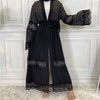 New Fashion Black Lace Stitching Polka Dot Turkish Islamic Cardigan Muslim Abaya