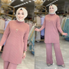  Modest Two Piece Women Top Islamic Clothing 2pieces Suit Maxi Burka Kurti Dubai 2022 Printing Prayer Thobe Pants Muslim Blouse Set