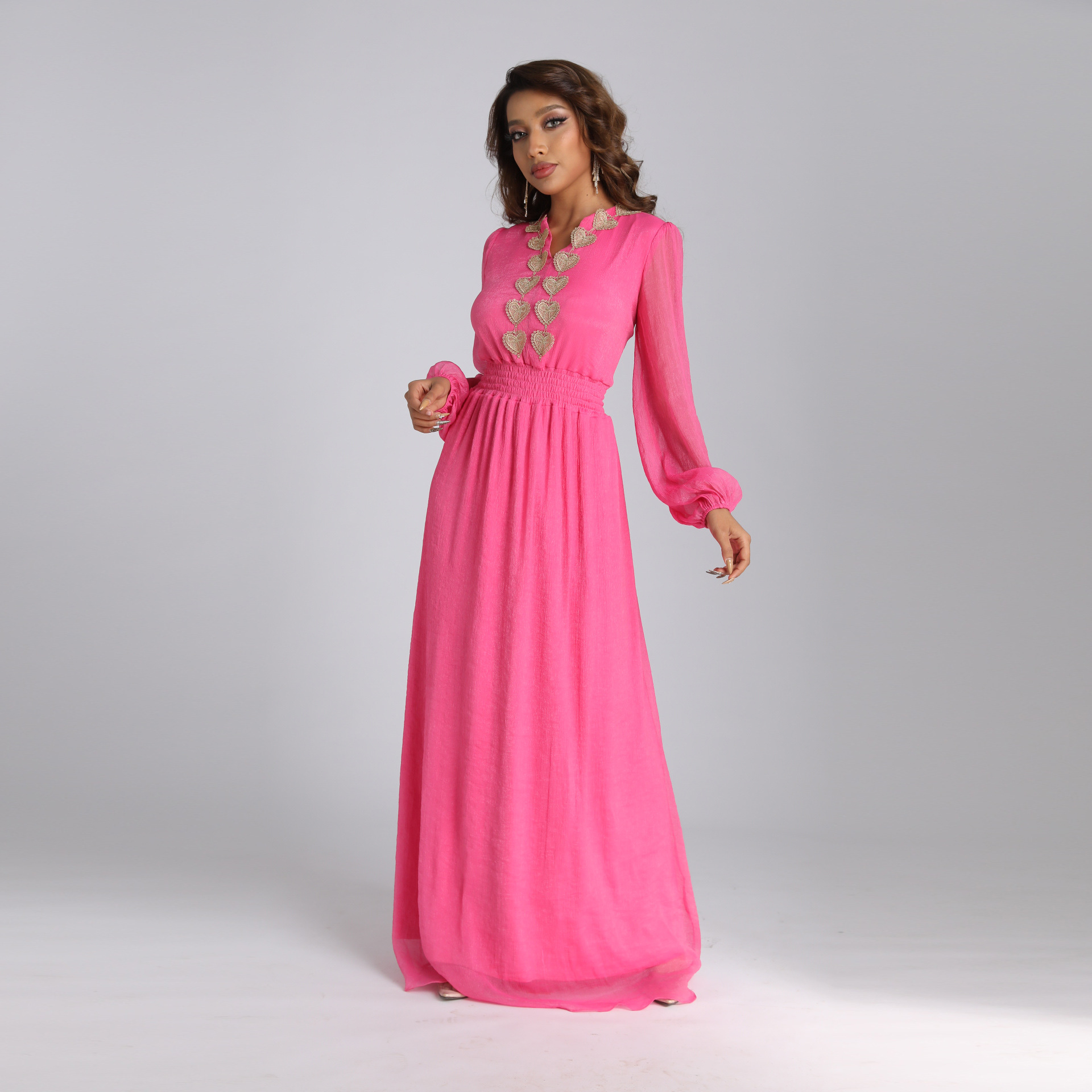 2022 Muslim Pink Waist Elegant Dress Long Skirt Abaya