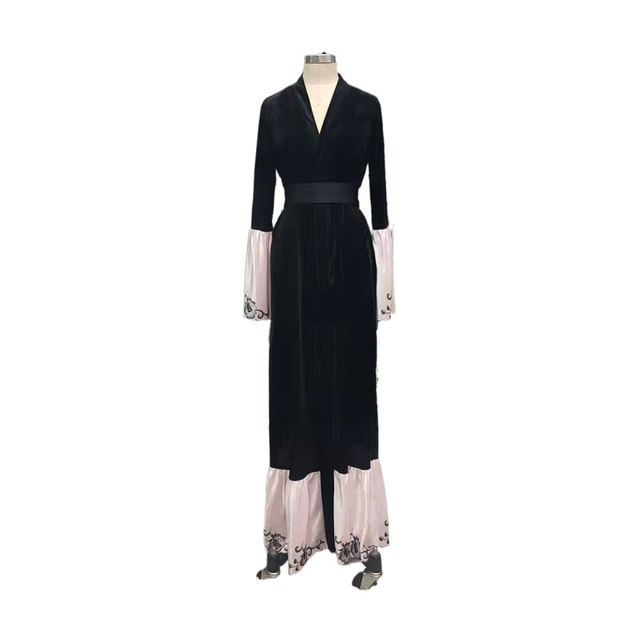 2022 Spring Summer Middle East Autumn Muslim Black Lace Up Elegant Velvet Coat