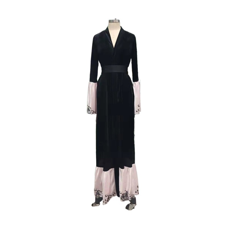 2022 Spring Summer Middle East Autumn Muslim Black Lace Up Elegant Velvet Coat