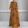 New Cotton And Linen Printed Long Shirt Muslim Plus Size Women's Loose Casual Retro Long-sleeved Dress