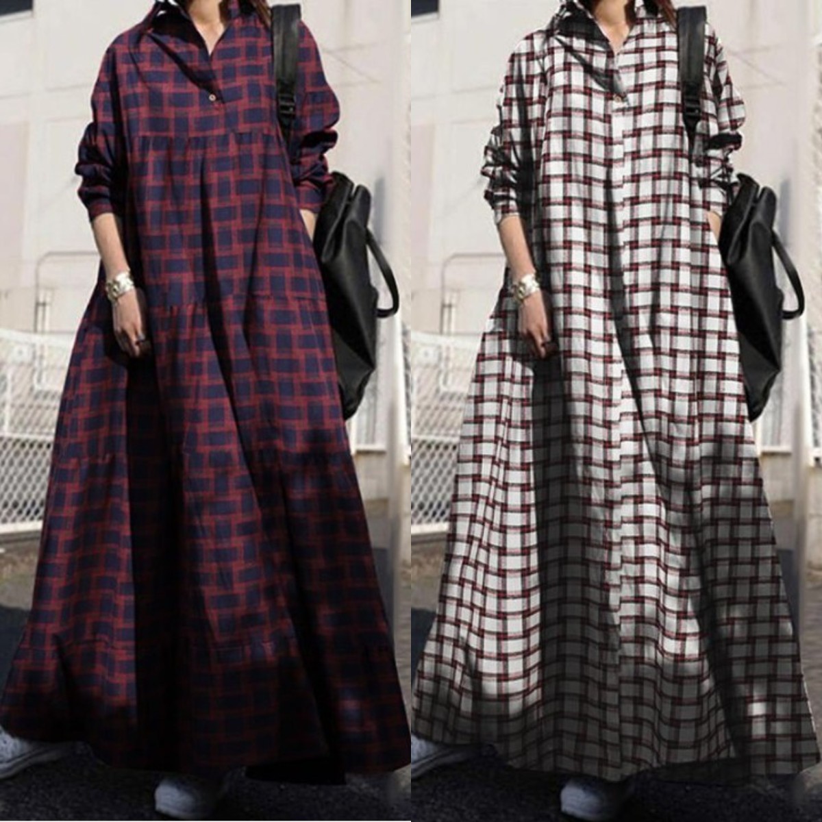 2022 Muslim Plus Size Women's Spring And Autumn Printed Cotton And Linen Retro Folk Style Loose Long-sleeved Big Swing Dress