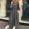 2022 Muslim Loose Mid-length Striped Long-sleeved Cotton Stitching Cardigan Cotton And Linen Temperament Commuter Dress