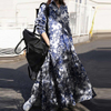 2022 Plus Size Women's Amazon Autumn Print Cotton And Linen Dress Retro Ethnic Clothes Loose Long-sleeved Large Swing Dress