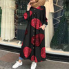 2022 Muslim New Spring And Autumn Cotton And Linen Print Retro Ethnic Casual Plus Size Women's Long-sleeved Loose Long Dress