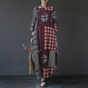 2022 New Cross-border Cotton And Linen Printing National Style Retro Hedging Loose Round Neck Long Irregular Dress