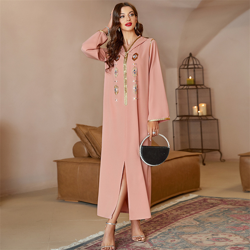 SIPO Islamic Modest Clothes Women Muslim Fashion Hand Drawn Satin Dress Muslim Gorgeous Satin Long Maxi Dress Modest