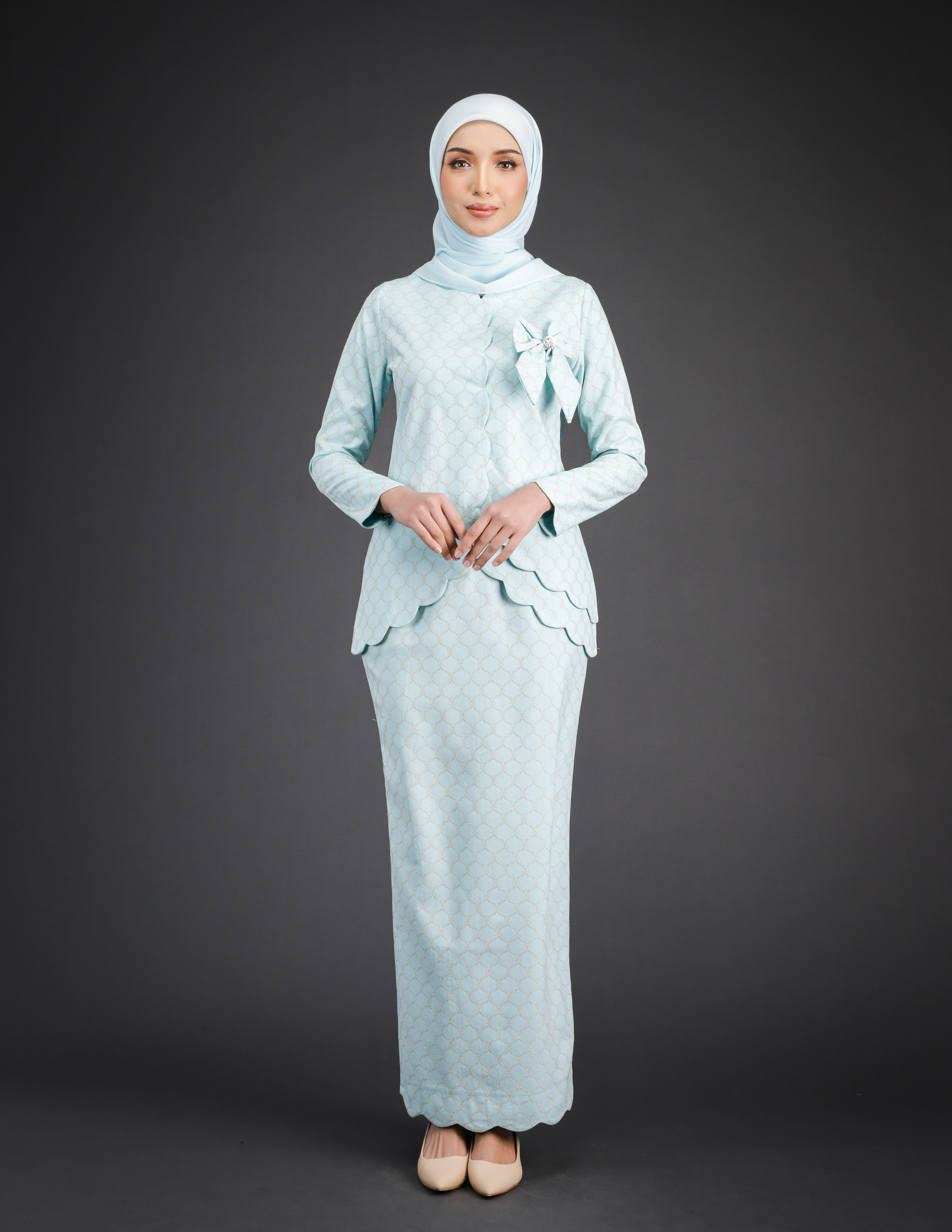 SIPO 2024 Latest Traditional baju kurung V-scallop neckline islamic dress Pencil skirt mini kurung for women 