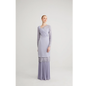 SIPO New Design Wholesale Malaysia Baju Kurung Matte Satin Muslim Women Dresses Fashion Lace Assymmetric Neckline Modern Baju Kurung