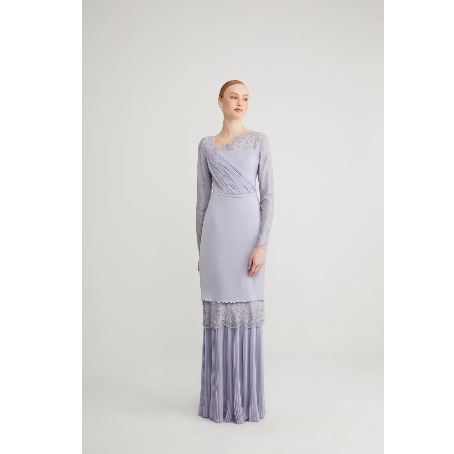 SIPO New Design Wholesale Malaysia Baju Kurung Matte Satin Muslim Women Dresses Fashion Lace Assymmetric Neckline Modern Baju Kurung