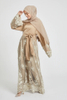 SIPO Luxury Royal Satin Closed Abaya Champagne Gold Intricate Lace with Diamante And Embellishments