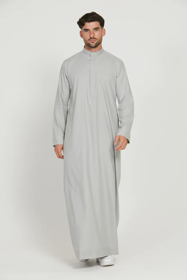 Premium Kuwaiti Thobe With Pocket - Mist Grey (8)