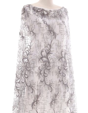 Embroidery Lace PEARL BEADED LACE IN CHARCOAL GREY