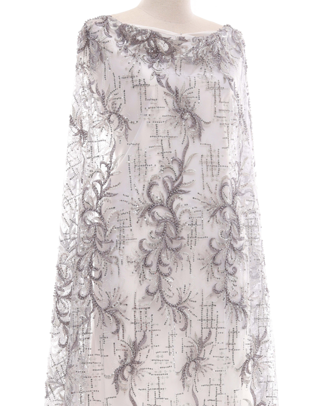 Embroidery Lace PEARL BEADED LACE IN CHARCOAL GREY