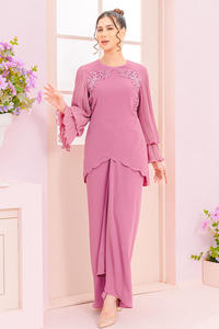 SIPO High Quality Factory Price OEM ODM Malaysia Baju Kurung Mini with Scallop Embroidery And Pleated Sleeve