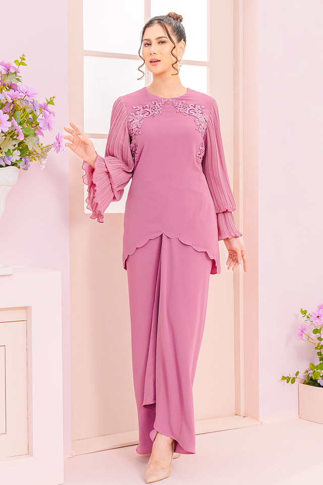 SIPO High Quality Factory Price OEM ODM Malaysia Baju Kurung Mini with Scallop Embroidery And Pleated Sleeve